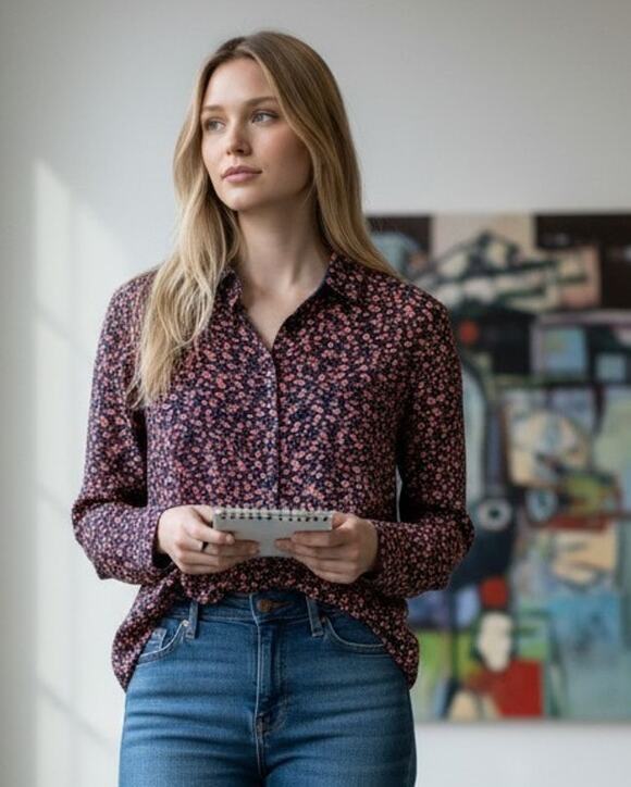 Market & Spruce Tops - Stitch Fix Market & Spruce Ditsy Floral Popover Blouse Navy S Cottagecore